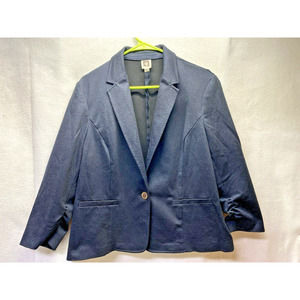Anne Klein Blazer Women's Size L Navy Blue Textured Button Blazer Jacket Classic